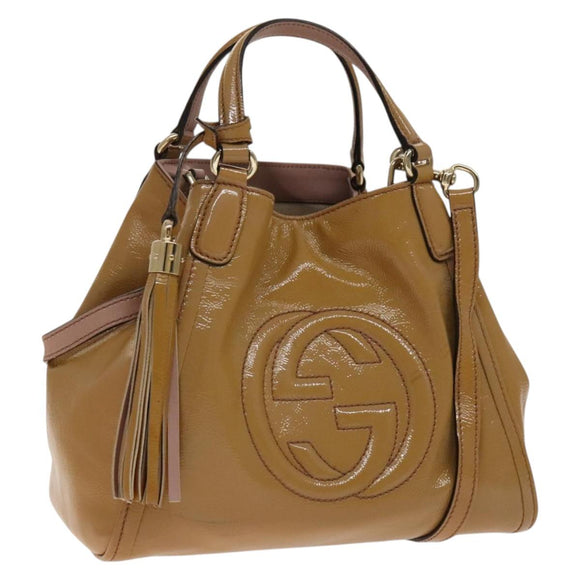 GUCCI Soho Hand Bag Enamel 2way Beige Gold 336751 Auth ki5942