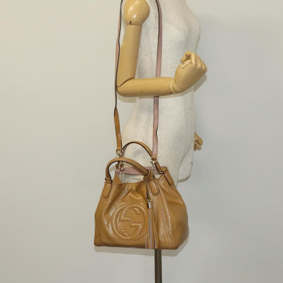 GUCCI Soho Hand Bag Enamel 2way Beige Gold 336751 Auth ki5942