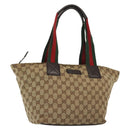 GUCCI GG Canvas Web Sherry Line Tote Bag Beige Green Red 131230 Auth ki5944-1