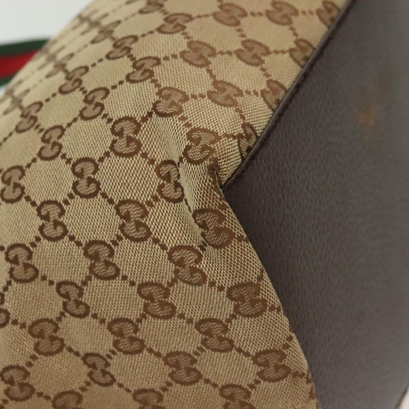 GUCCI GG Canvas Web Sherry Line Tote Bag Beige Green Red 131230 Auth ki5944