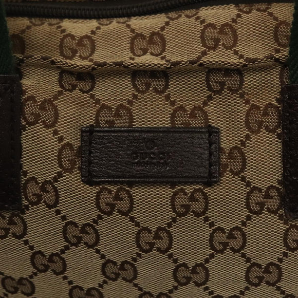 GUCCI GG Canvas Web Sherry Line Tote Bag Beige Green Red 131230 Auth ki5944