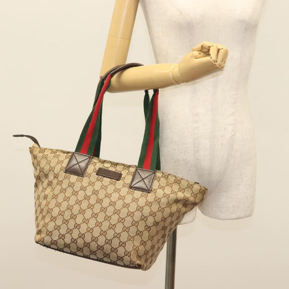 GUCCI GG Canvas Web Sherry Line Tote Bag Beige Green Red 131230 Auth ki5944