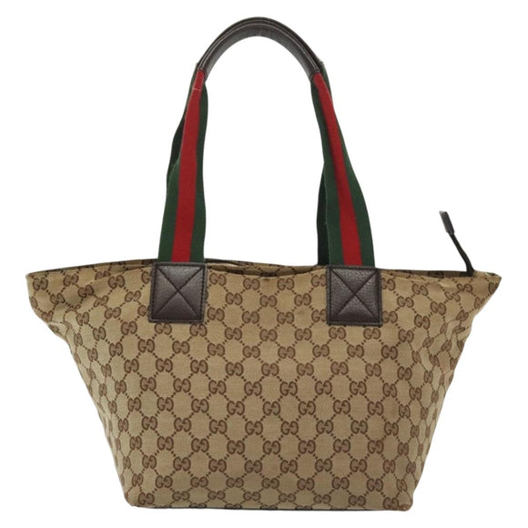 GUCCI GG Canvas Web Sherry Line Tote Bag Beige Green Red 131230 Auth ki5944