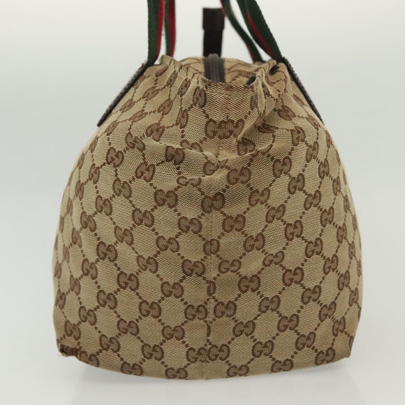 GUCCI GG Canvas Web Sherry Line Tote Bag Beige Green Red 131230 Auth ki5944