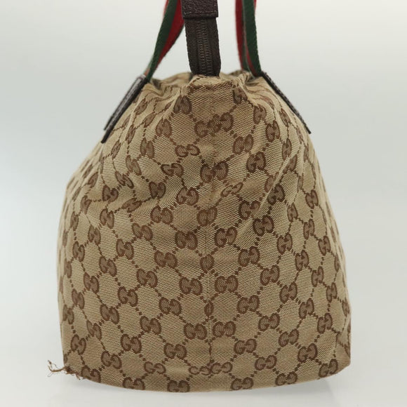 GUCCI GG Canvas Web Sherry Line Tote Bag Beige Green Red 131230 Auth ki5944