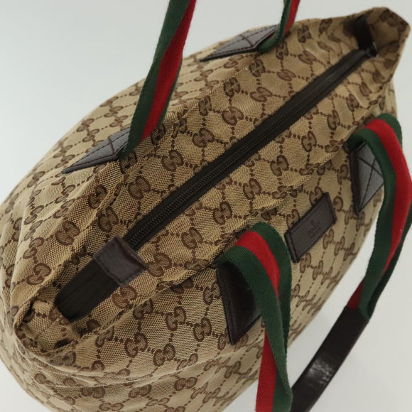 GUCCI GG Canvas Web Sherry Line Tote Bag Beige Green Red 131230 Auth ki5944