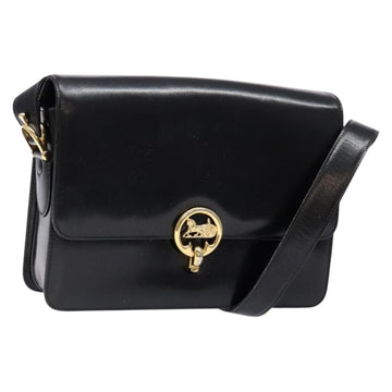 CELINE Horse Carriage Shoulder Bag Leather Black Gold Auth ki5948