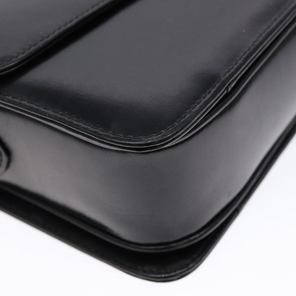 CELINE Horse Carriage Shoulder Bag Leather Black Gold Auth ki5948