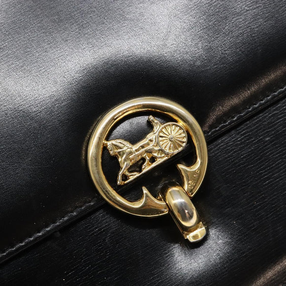 CELINE Horse Carriage Shoulder Bag Leather Black Gold Auth ki5948
