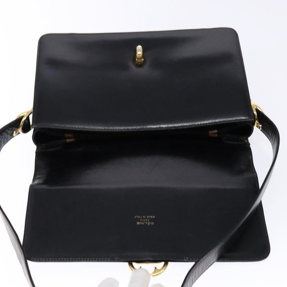 CELINE Horse Carriage Shoulder Bag Leather Black Gold Auth ki5948