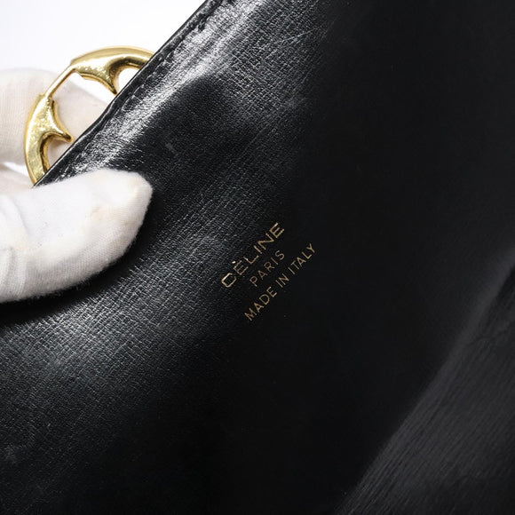 CELINE Horse Carriage Shoulder Bag Leather Black Gold Auth ki5948
