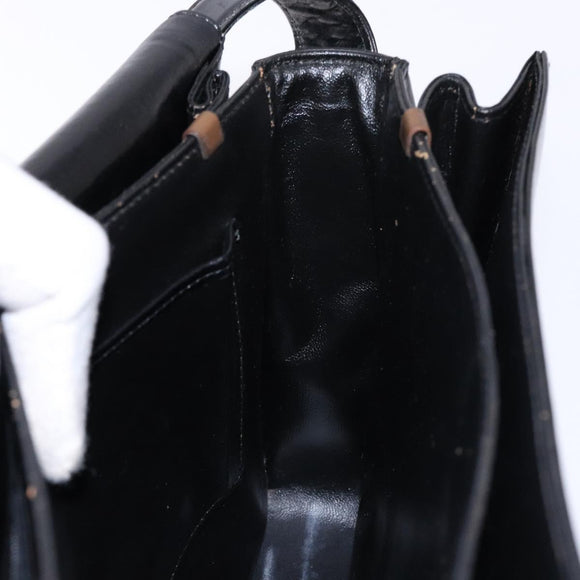 CELINE Horse Carriage Shoulder Bag Leather Black Gold Auth ki5948