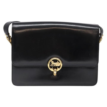 CELINE Horse Carriage Shoulder Bag Leather Black Gold Auth ki5948 - 0