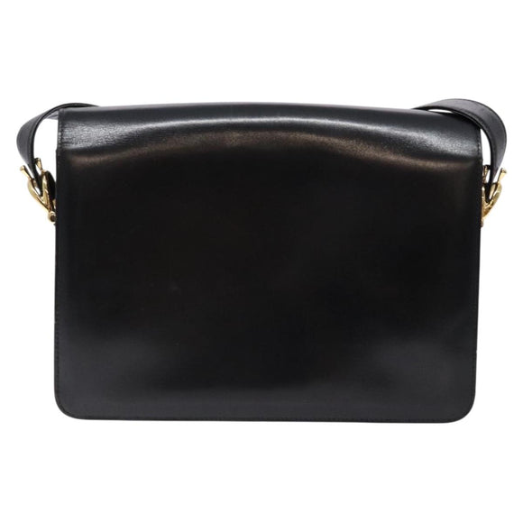 CELINE Horse Carriage Shoulder Bag Leather Black Gold Auth ki5948