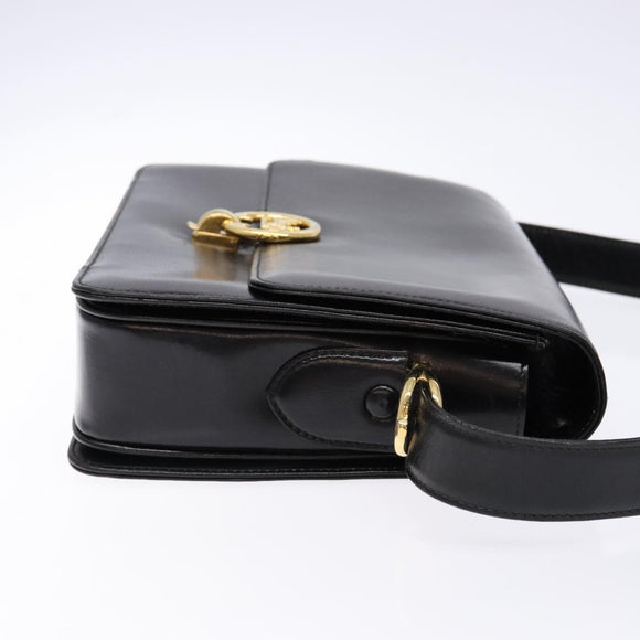 CELINE Horse Carriage Shoulder Bag Leather Black Gold Auth ki5948