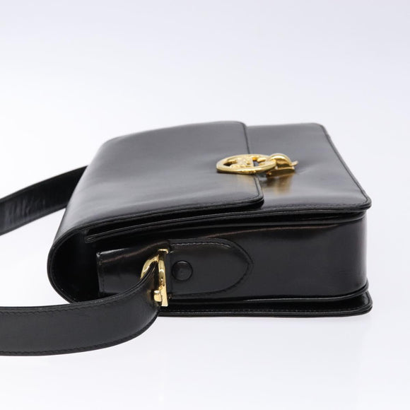 CELINE Horse Carriage Shoulder Bag Leather Black Gold Auth ki5948