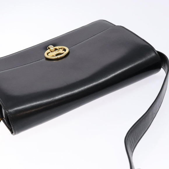 CELINE Horse Carriage Shoulder Bag Leather Black Gold Auth ki5948