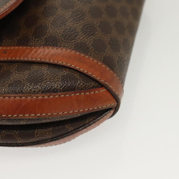 CELINE Macadam Canvas Shoulder Bag PVC Leather Brown Gold Auth ki5951