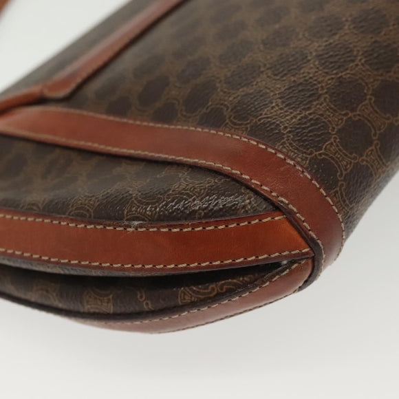 CELINE Macadam Canvas Shoulder Bag PVC Leather Brown Gold Auth ki5951