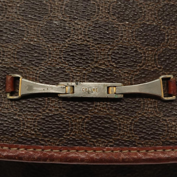 CELINE Macadam Canvas Shoulder Bag PVC Leather Brown Gold Auth ki5951