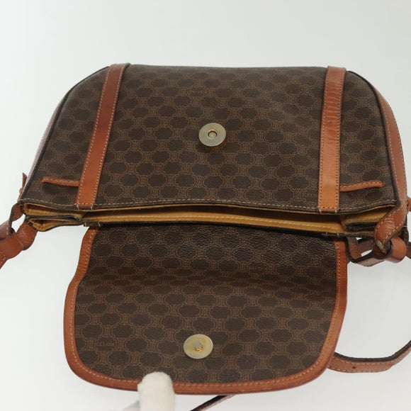 CELINE Macadam Canvas Shoulder Bag PVC Leather Brown Gold Auth ki5951