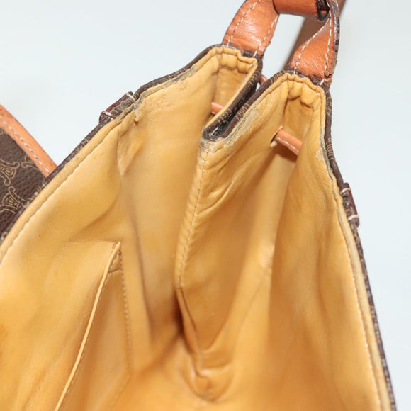 CELINE Macadam Canvas Shoulder Bag PVC Leather Brown Gold Auth ki5951