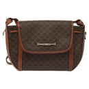 CELINE Macadam Canvas Shoulder Bag PVC Leather Brown Gold Auth ki5951-13