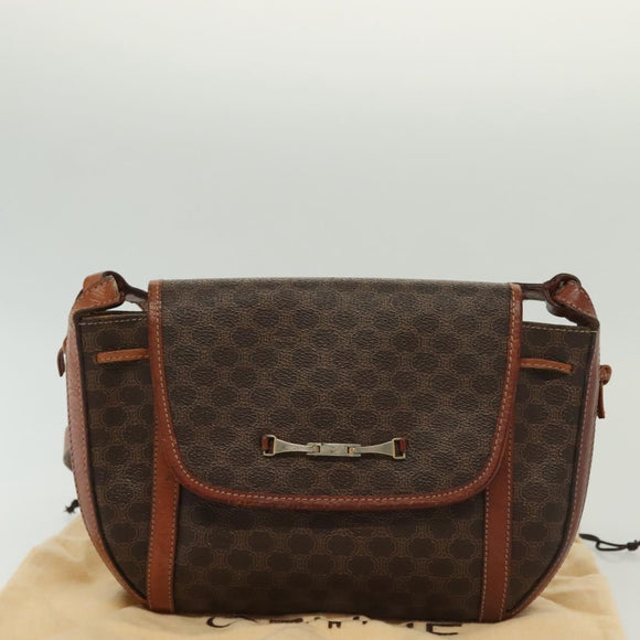 CELINE Macadam Canvas Shoulder Bag PVC Leather Brown Gold Auth ki5951
