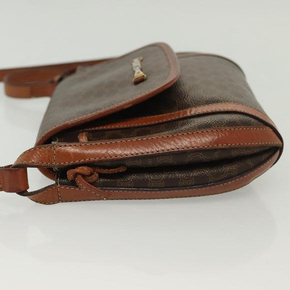 CELINE Macadam Canvas Shoulder Bag PVC Leather Brown Gold Auth ki5951