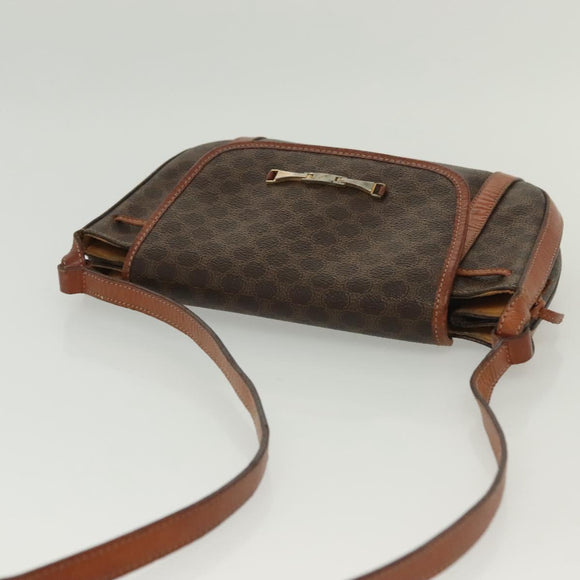 CELINE Macadam Canvas Shoulder Bag PVC Leather Brown Gold Auth ki5951