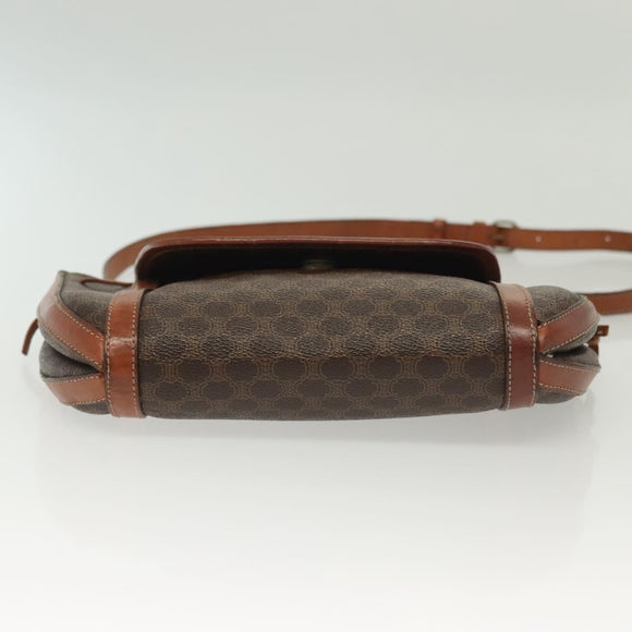 CELINE Macadam Canvas Shoulder Bag PVC Leather Brown Gold Auth ki5951