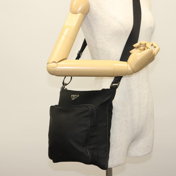 PRADA Shoulder Bag Nylon Black Silver Auth ki5954