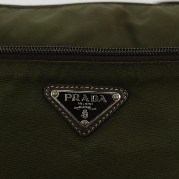 PRADA Shoulder Bag Nylon Khaki Silver Auth ki5956