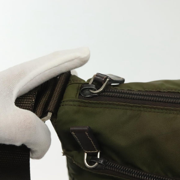 PRADA Shoulder Bag Nylon Khaki Silver Auth ki5956
