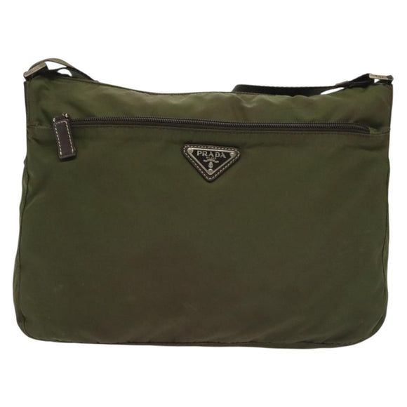 PRADA Shoulder Bag Nylon Khaki Silver Auth ki5956