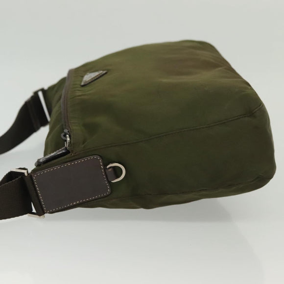 PRADA Shoulder Bag Nylon Khaki Silver Auth ki5956