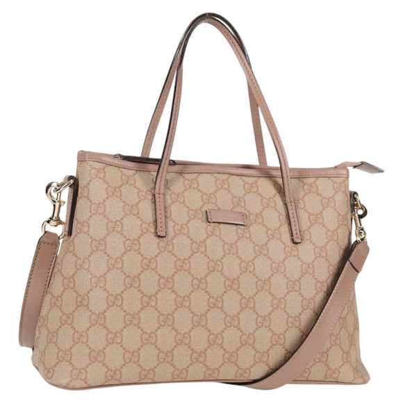GUCCI GG Supreme Hand Bag PVC 2way Pink Gold 353440 Auth ki5957