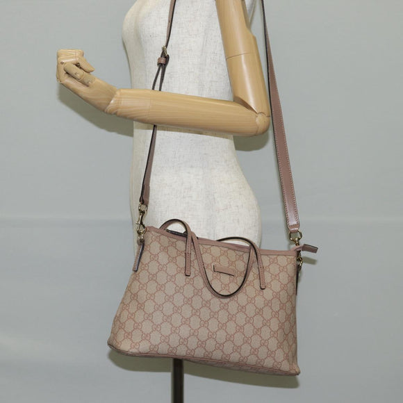 GUCCI GG Supreme Hand Bag PVC 2way Pink Gold 353440 Auth ki5957