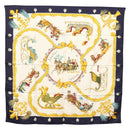 HERMES Carre 90 Scarf ""Plumes et Grelots"" Silk Navy Auth ki5967-1