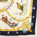 HERMES Carre 90 Scarf ""Plumes et Grelots"" Silk Navy Auth ki5967-10