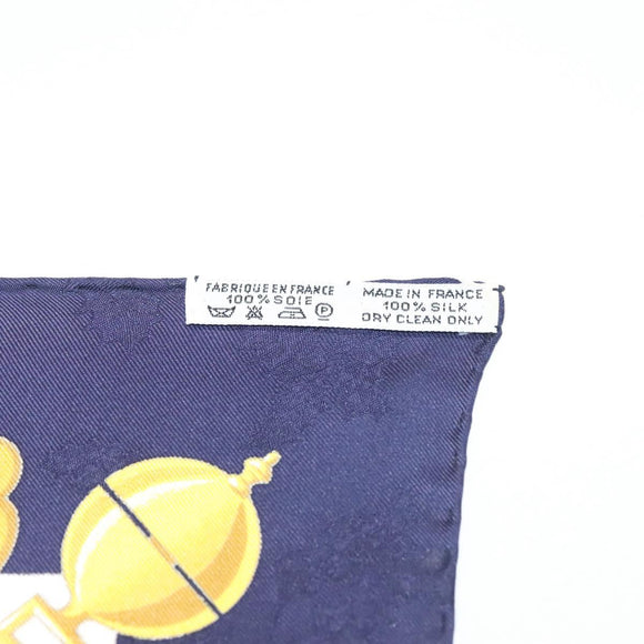 HERMES Carre 90 Scarf ""Plumes et Grelots"" Silk Navy Auth ki5967