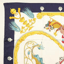 HERMES Carre 90 Scarf ""Plumes et Grelots"" Silk Navy Auth ki5967-2