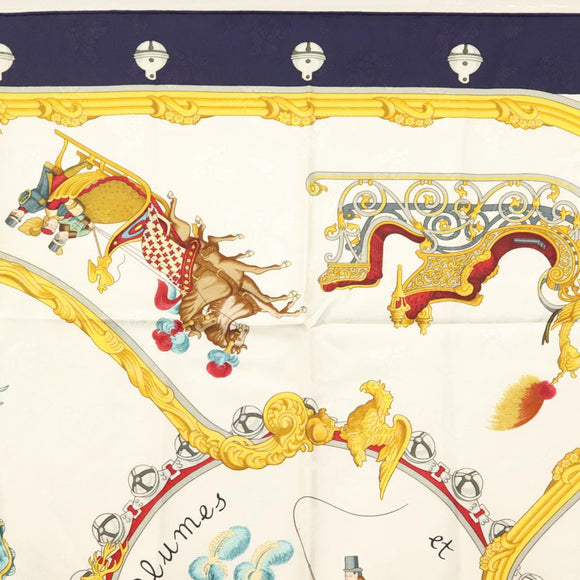 HERMES Carre 90 Scarf ""Plumes et Grelots"" Silk Navy Auth ki5967