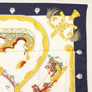 HERMES Carre 90 Scarf ""Plumes et Grelots"" Silk Navy Auth ki5967-4