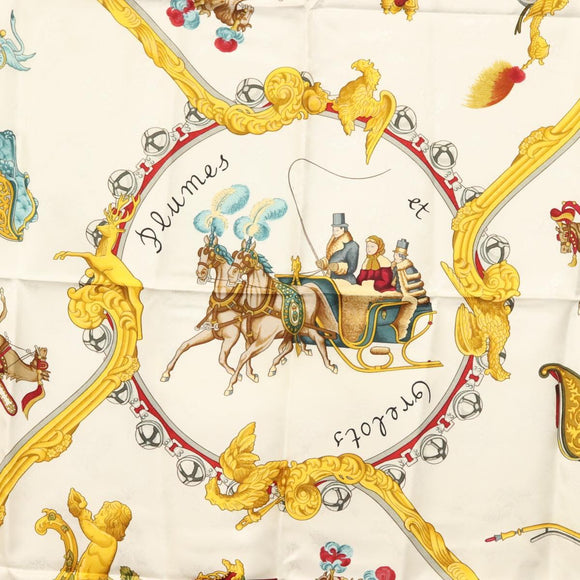 HERMES Carre 90 Scarf ""Plumes et Grelots"" Silk Navy Auth ki5967