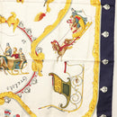 HERMES Carre 90 Scarf ""Plumes et Grelots"" Silk Navy Auth ki5967-7