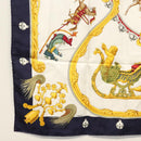 HERMES Carre 90 Scarf ""Plumes et Grelots"" Silk Navy Auth ki5967-8