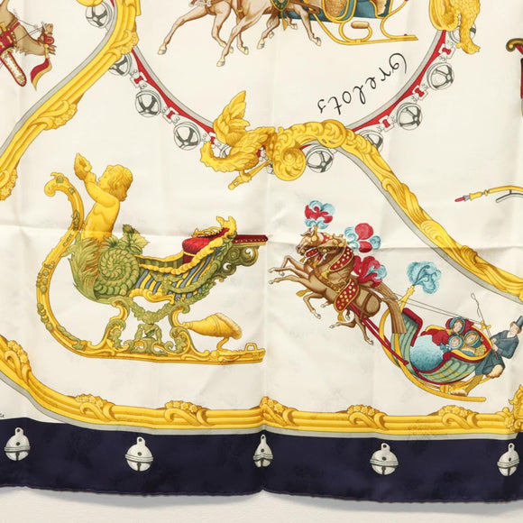 HERMES Carre 90 Scarf ""Plumes et Grelots"" Silk Navy Auth ki5967