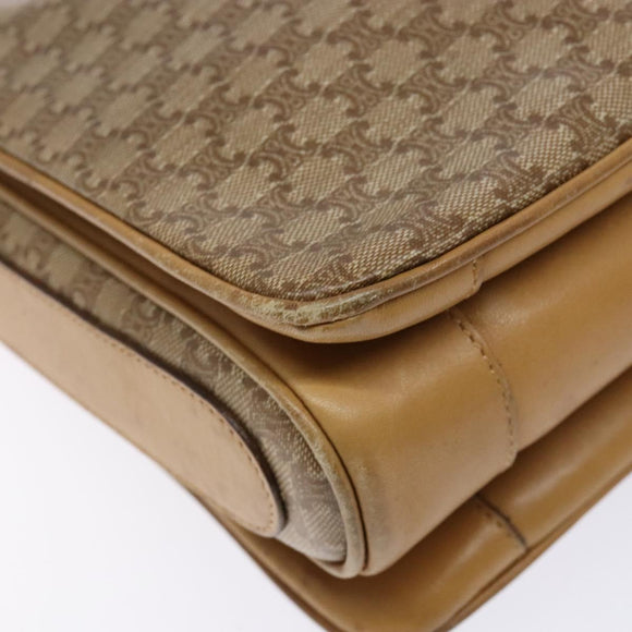 CELINE Macadam Canvas Shoulder Bag Beige Gold Auth ki5971