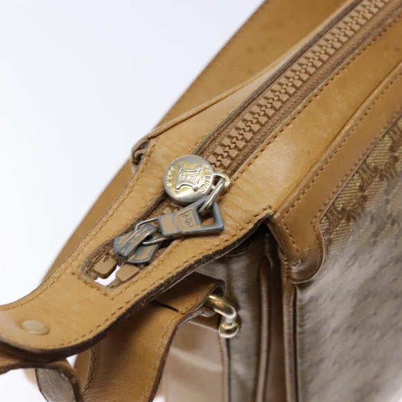 CELINE Macadam Canvas Shoulder Bag Beige Gold Auth ki5971